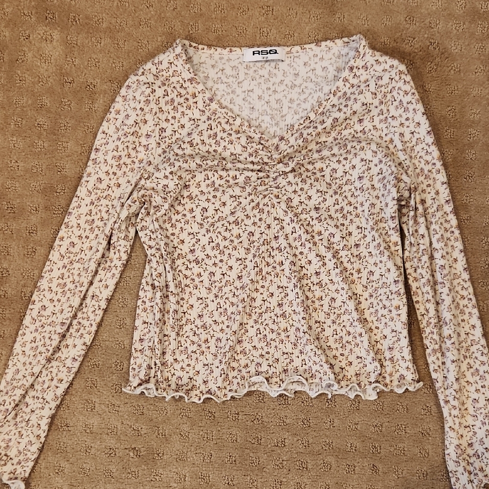 RSQ Girls Large Cream Long Sleeve Flower Top